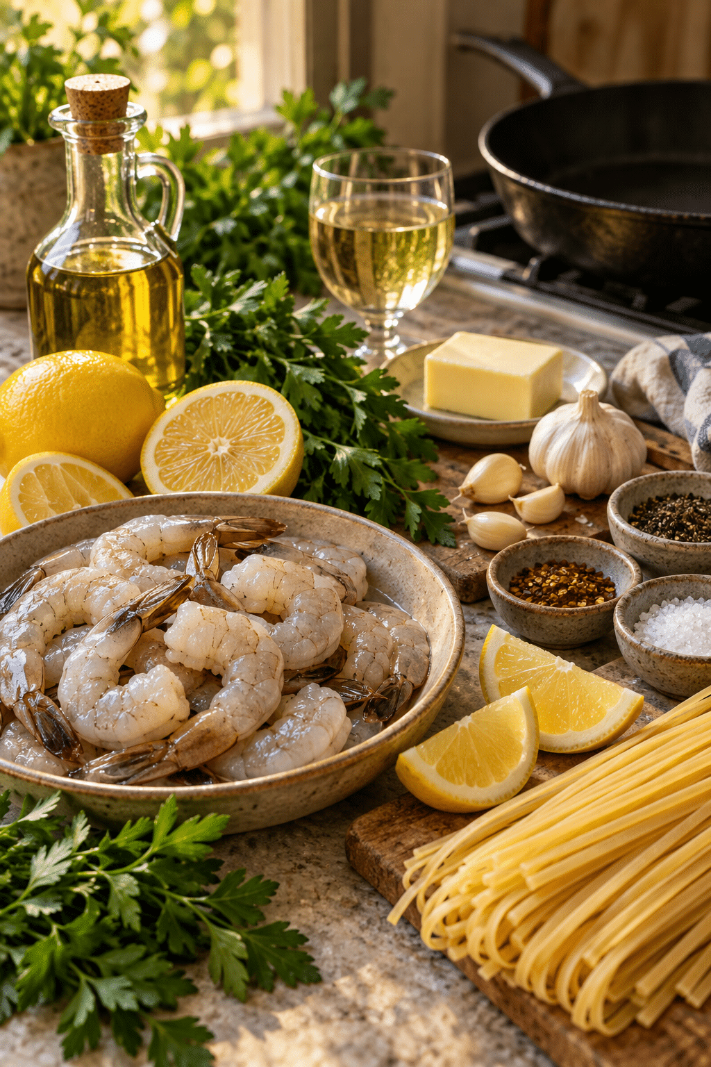 Ingredients for shrimp scampi recipe
