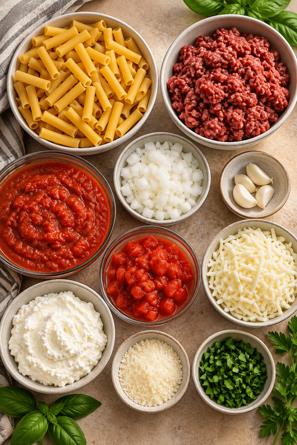 Ingredients for slow cooker baked ziti