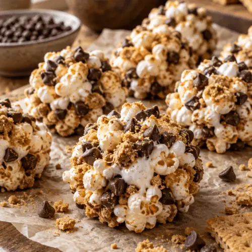S'mores bites with popcorn and chocolate