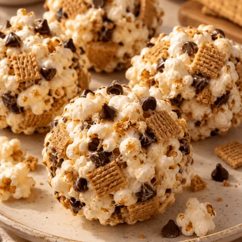 s'mores popcorn balls finished dish