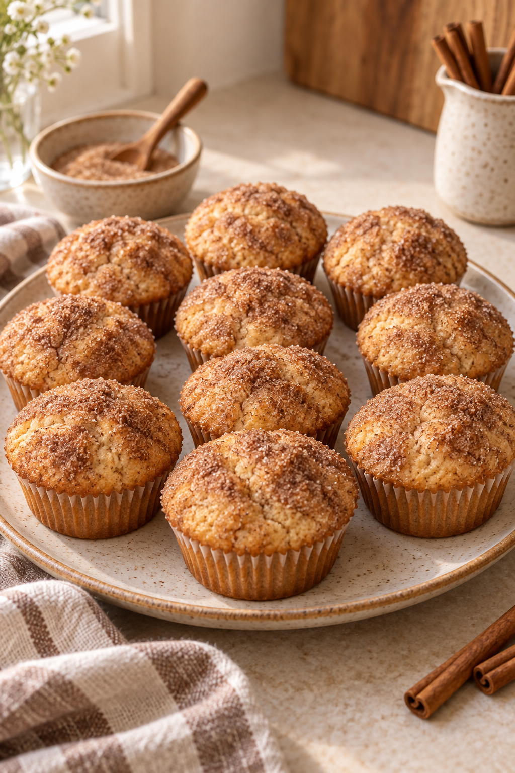 snickerdoodle muffins with cinnamon sugar topping