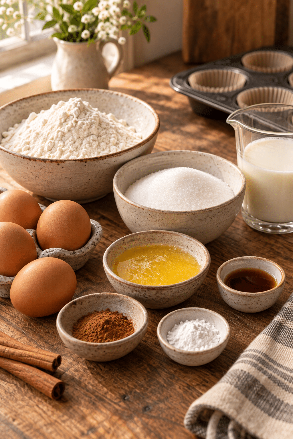 snickerdoodle muffins ingredients arranged for baking