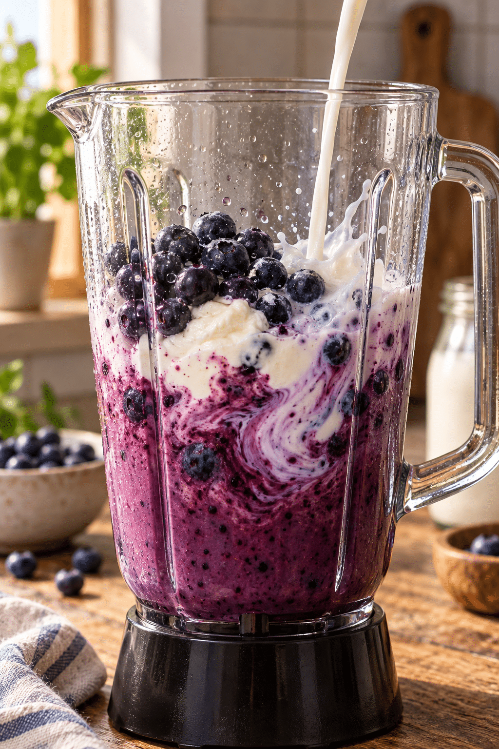 superfood breakfast smoothie being blended until creamy