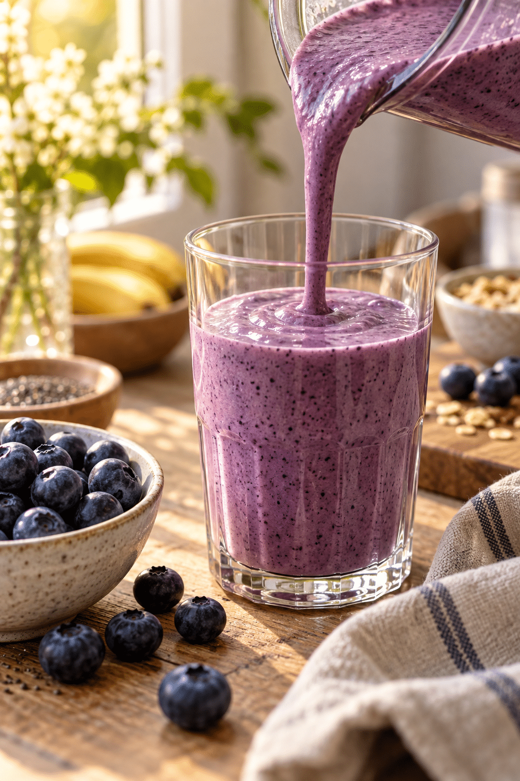chilled superfood breakfast smoothie ready to serve