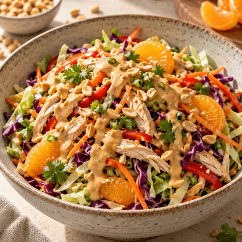 Thai chicken salad with cabbage and vegetables