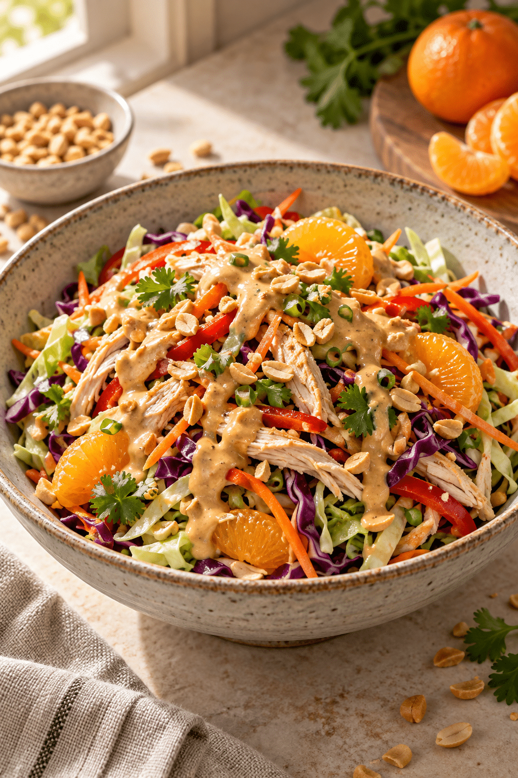 Thai chicken salad with cabbage and vegetables