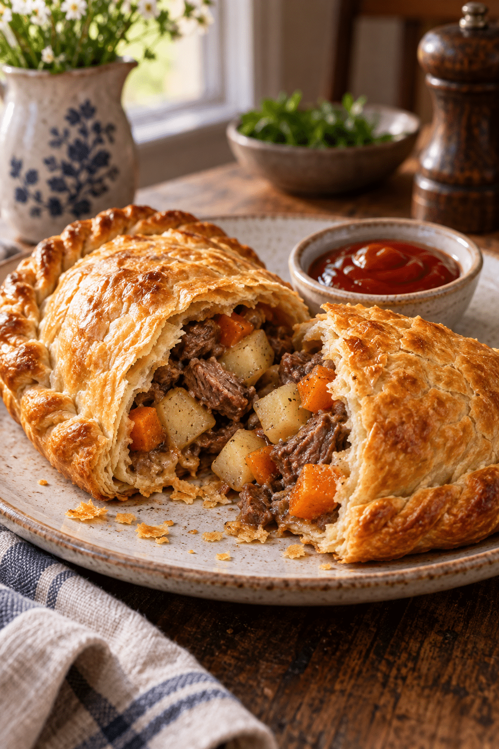 Crisp traditional Northern Irish pasties ready to serve