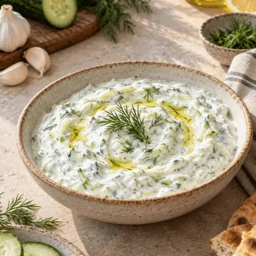 tzatziki sauce in a bowl