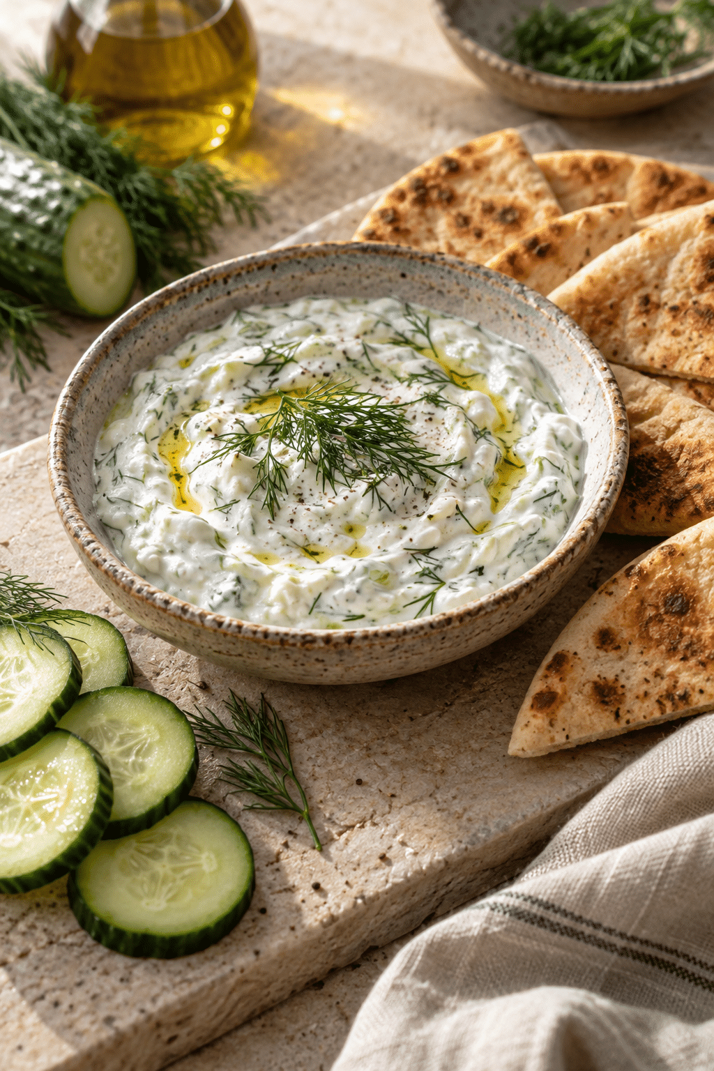 creamy tzatziki sauce ready to serve