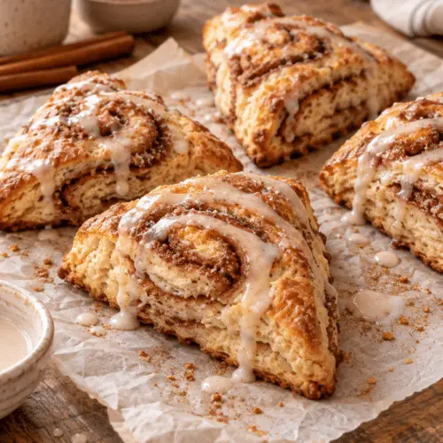 vegan cinnamon roll scones with cinnamon sugar glaze