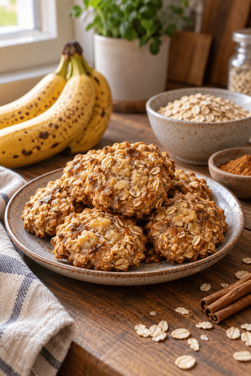 baked 3 ingredient banana oatmeal cookies