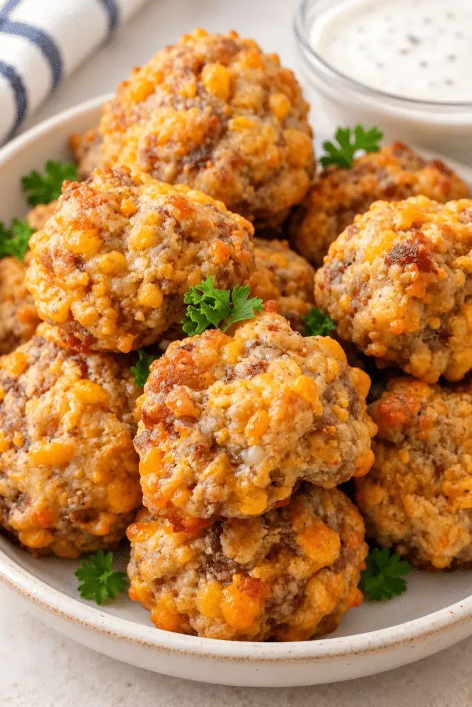 sausage balls on a serving platter