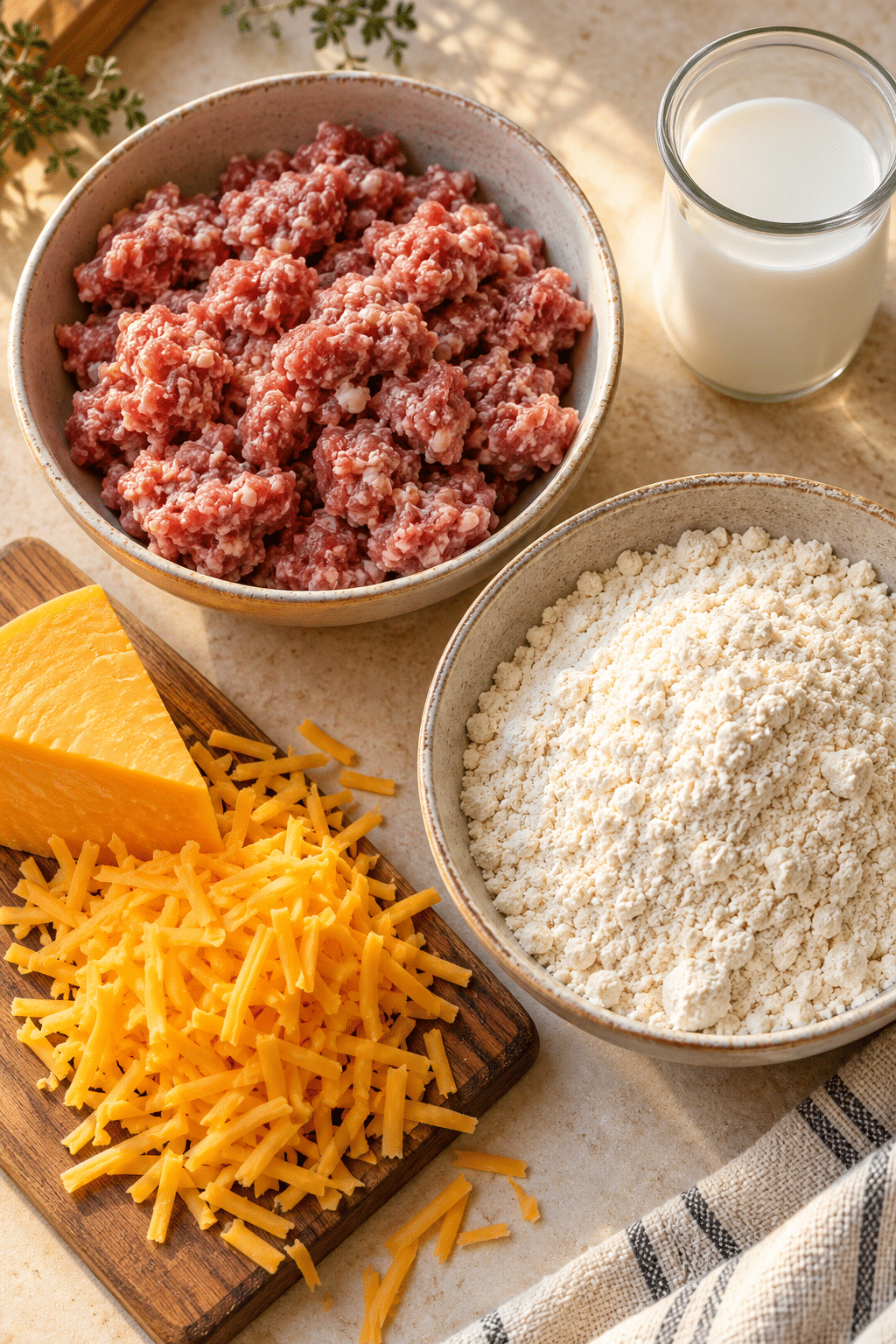 sausage balls ingredients arranged
