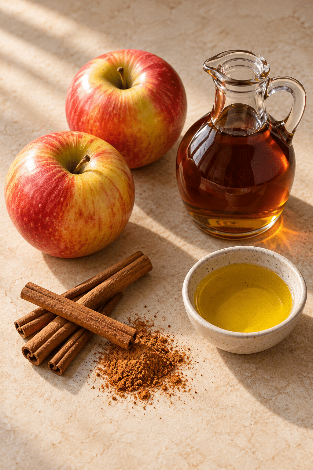 Ingredients for air fryer apples arranged on a counter