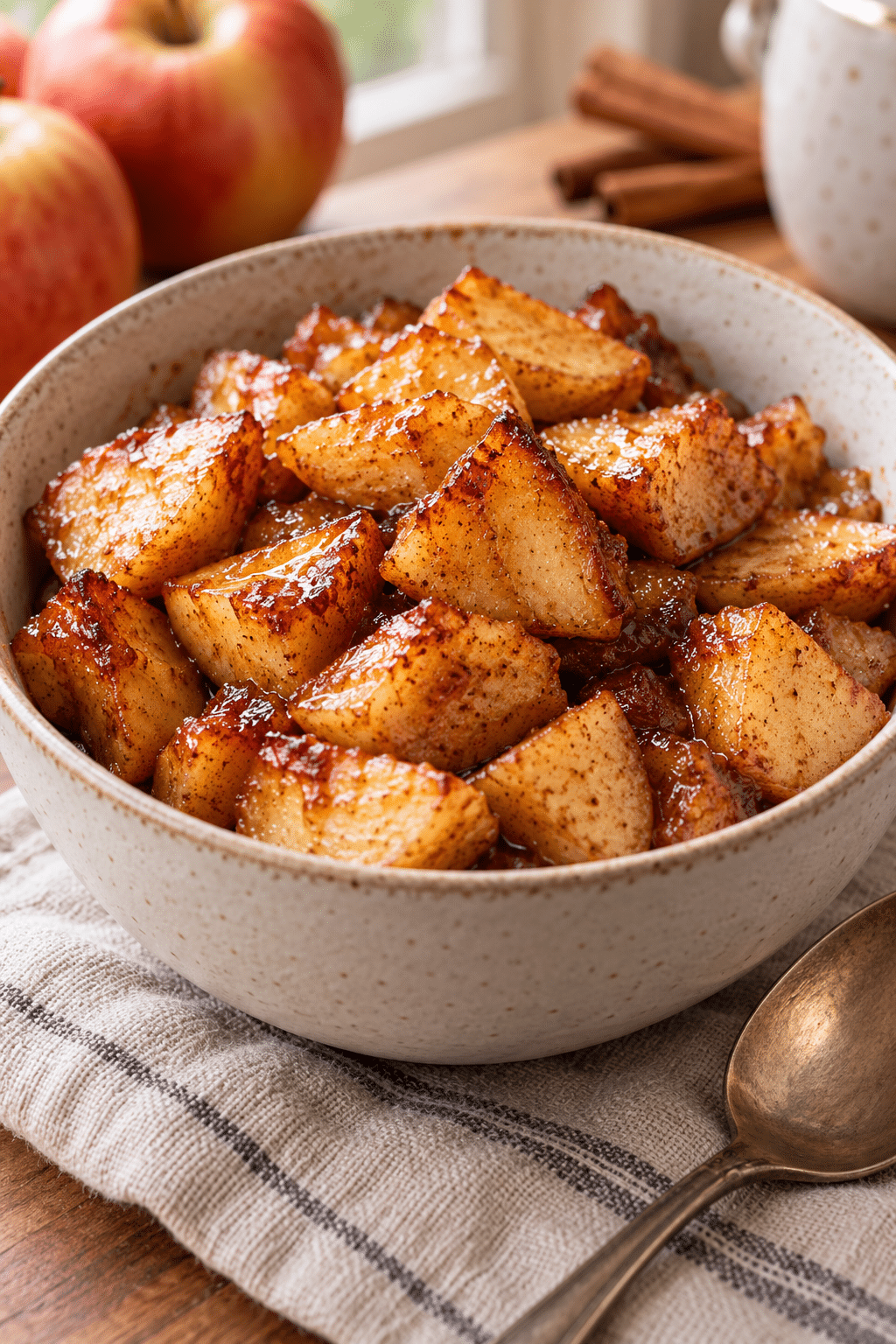 Caramelized air fryer apples ready to serve