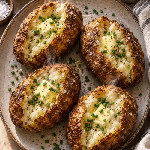 air fryer baked potatoes with crisp seasoned skins