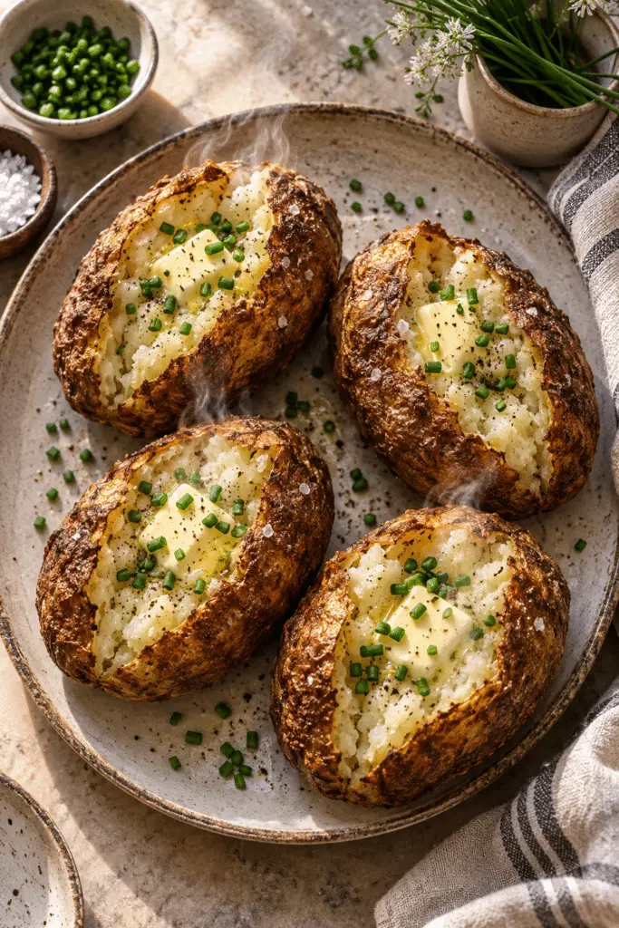 air fryer baked potatoes with crisp seasoned skins