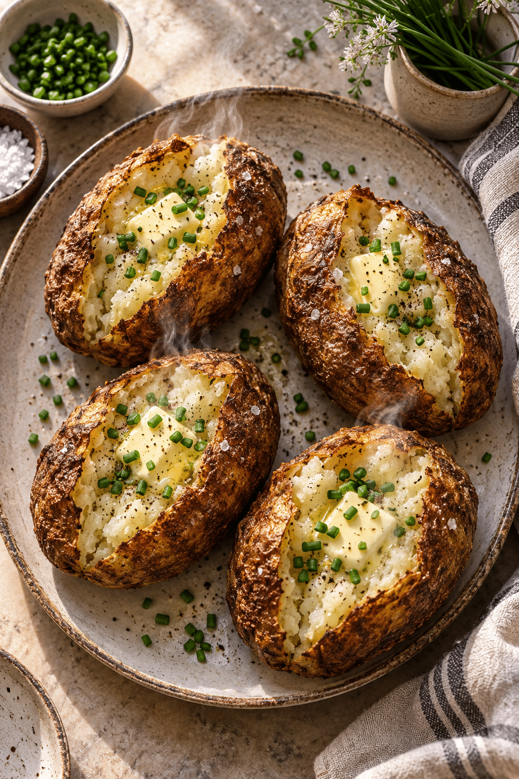 air fryer baked potatoes with crisp seasoned skins
