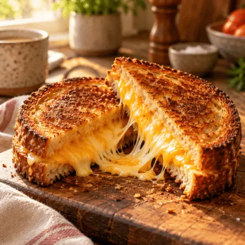 Air fryer grilled cheese sandwich with melted cheese