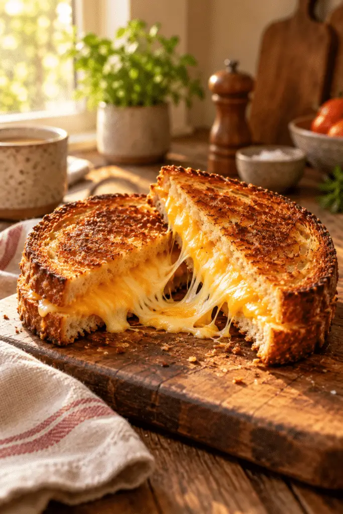 Air fryer grilled cheese sandwich with melted cheese