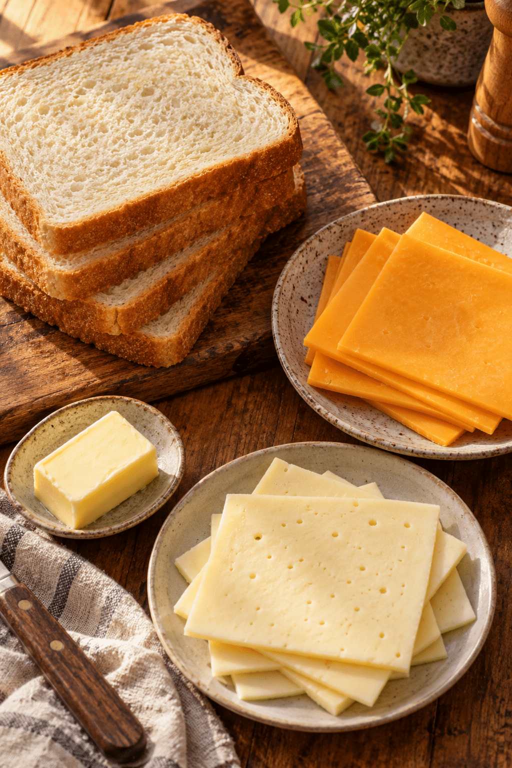 Ingredients for air fryer grilled cheese laid out for cooking