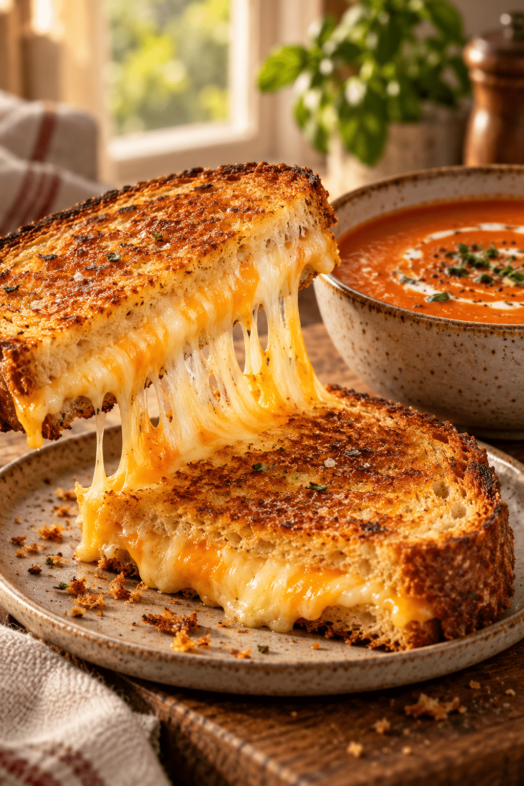 Golden air fryer grilled cheese with melted cheese inside