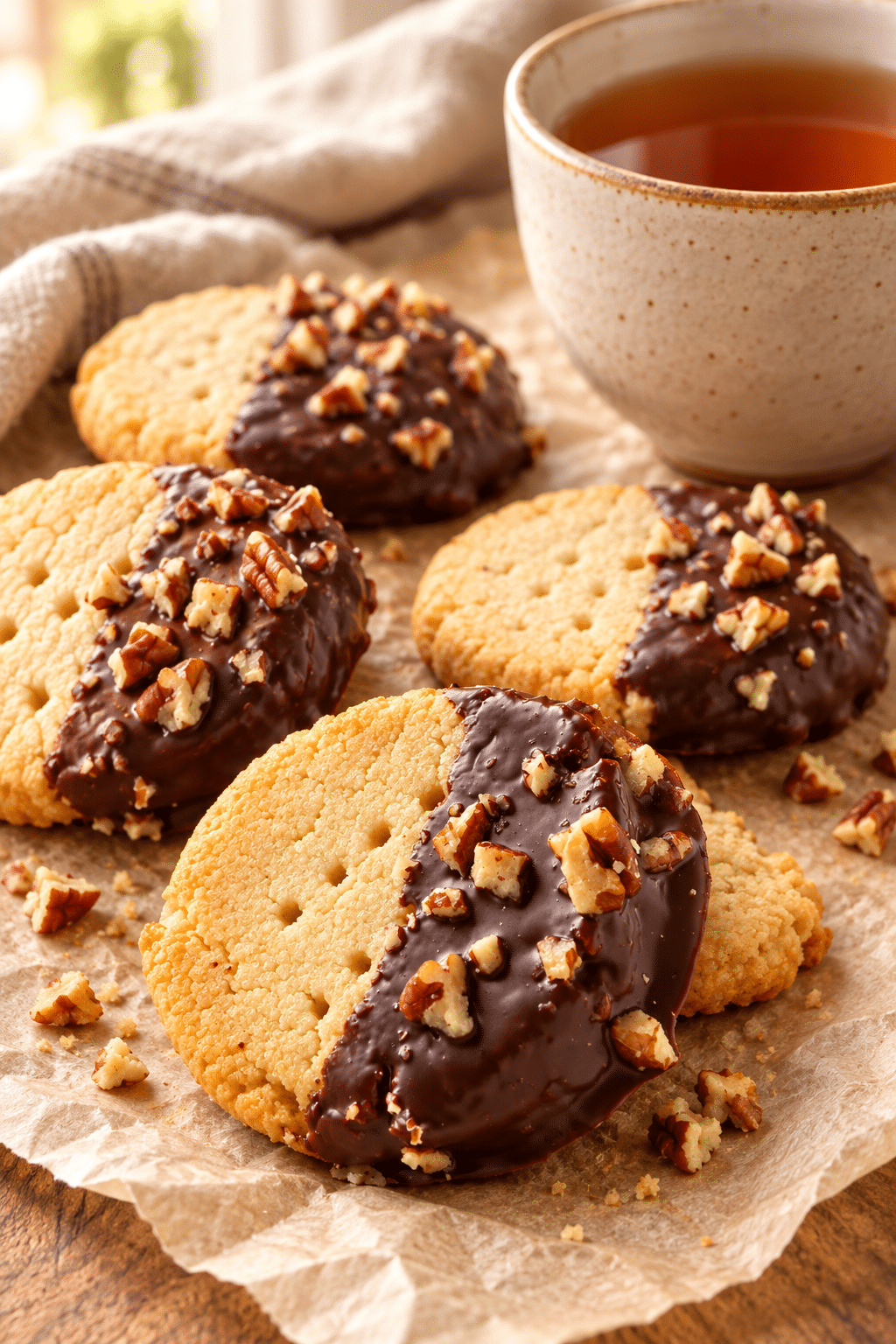 Finished almond flour cookies with optional chocolate dip