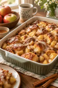 Apple fritter breakfast casserole baked with apples and cinnamon
