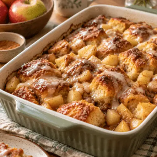 Apple fritter breakfast casserole baked with apples and cinnamon