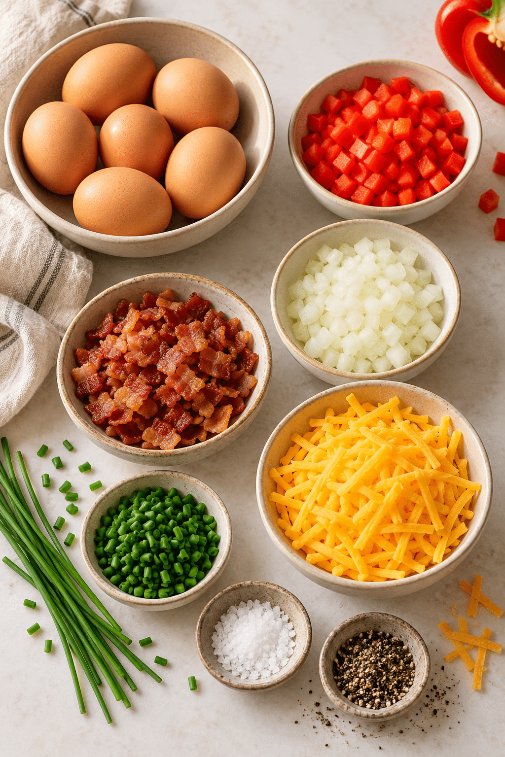ingredients for bacon cheddar chive egg muffins