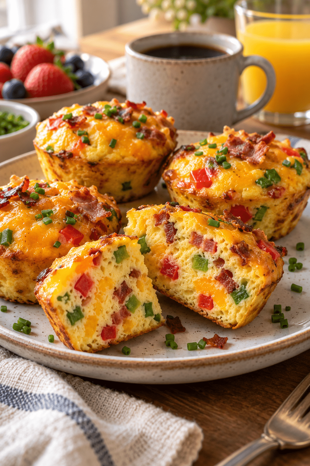 finished bacon cheddar chive egg muffins