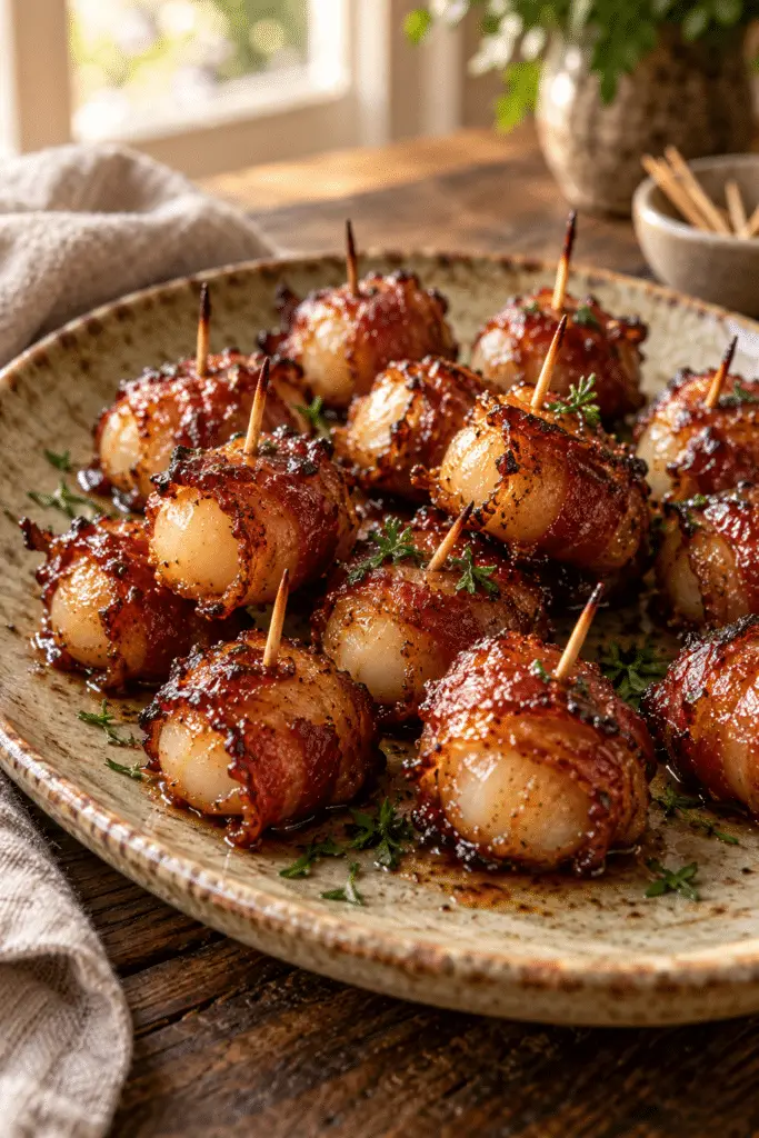 Bacon-wrapped water chestnuts with a glossy glaze