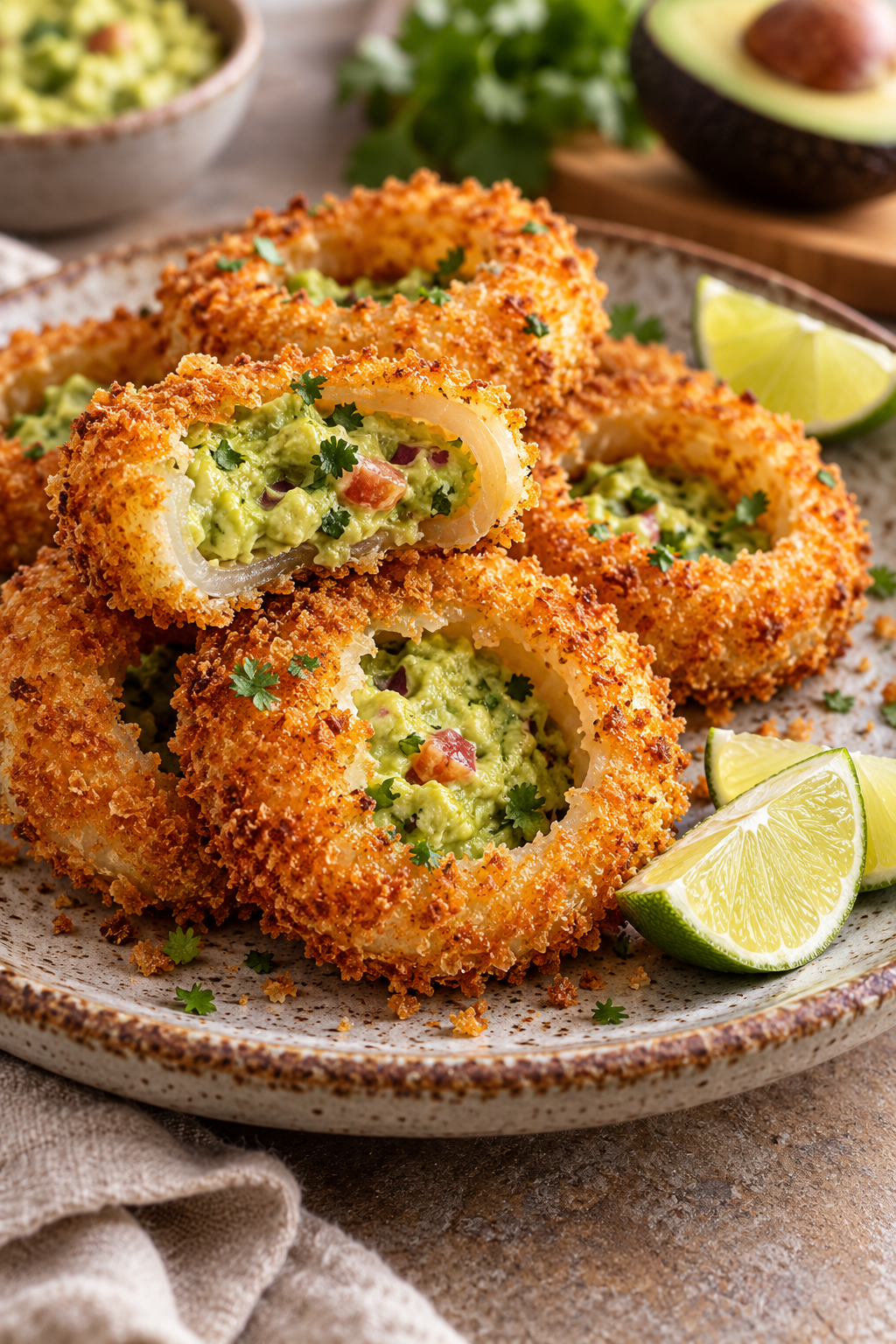 baked guacamole stuffed onion rings