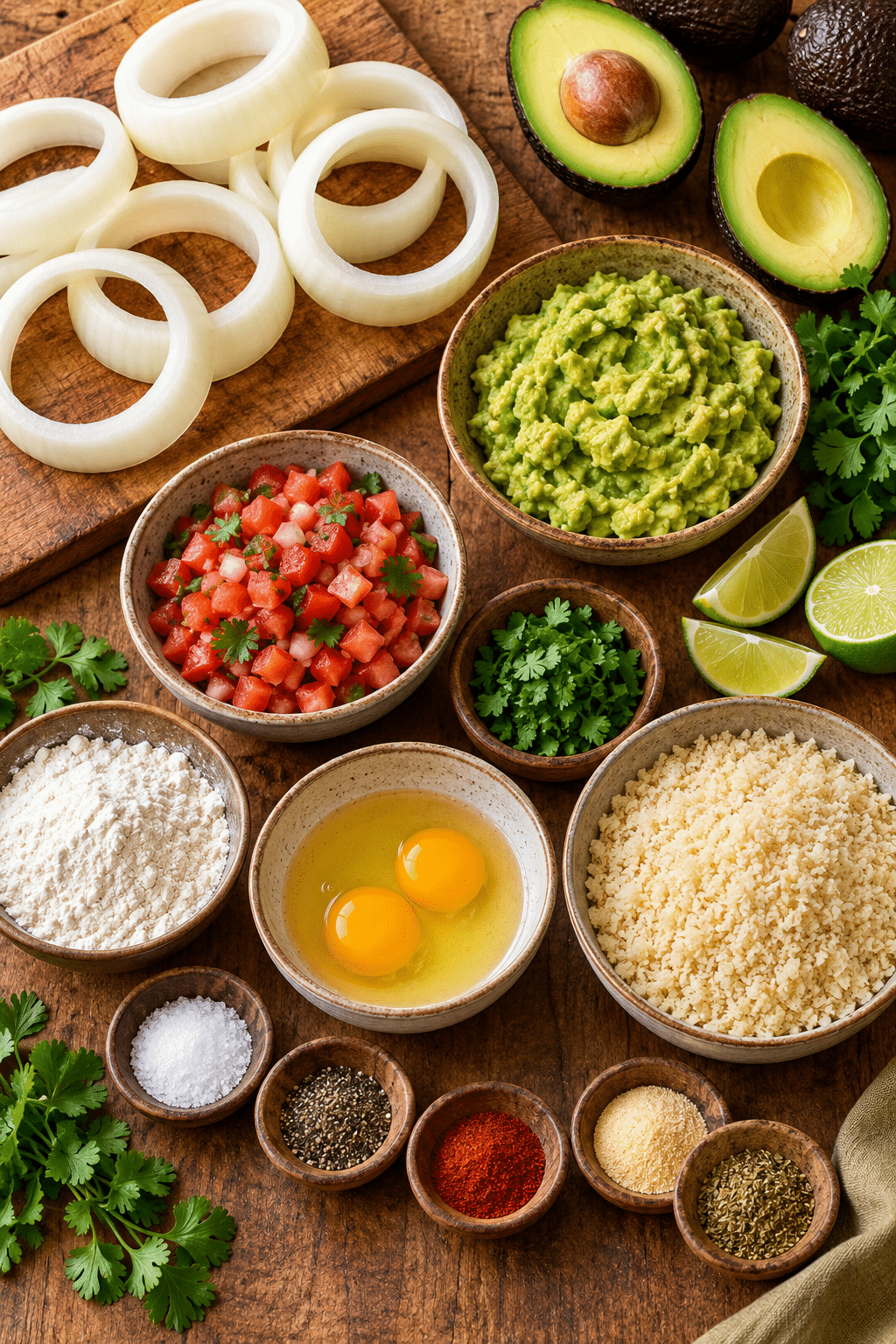 ingredients for baked guacamole stuffed onion rings