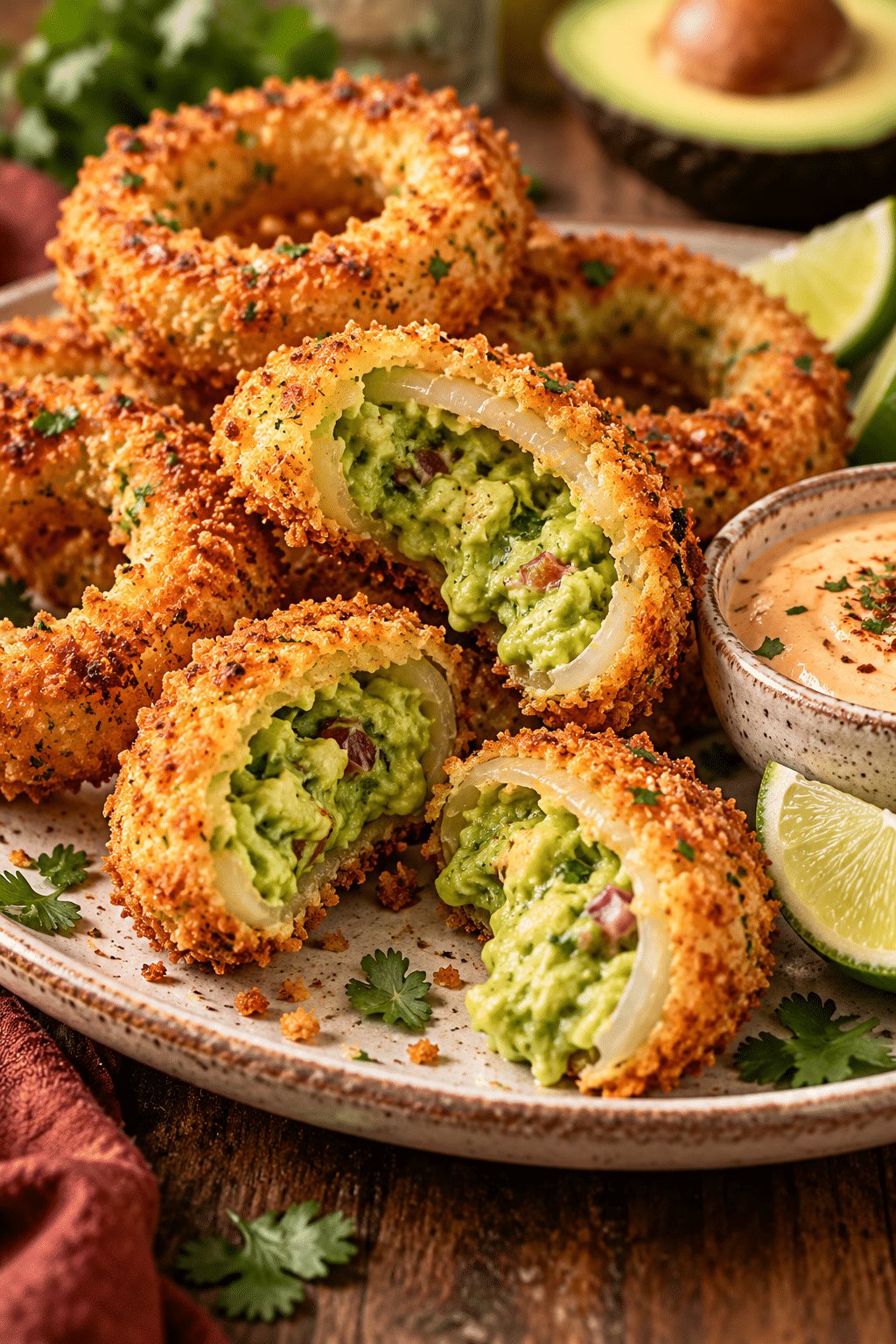 crisp baked guacamole stuffed onion rings