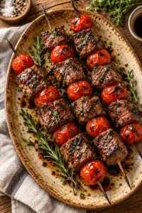 balsamic steak skewers with cherry tomatoes