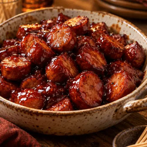 BBQ sausage bites finished dish