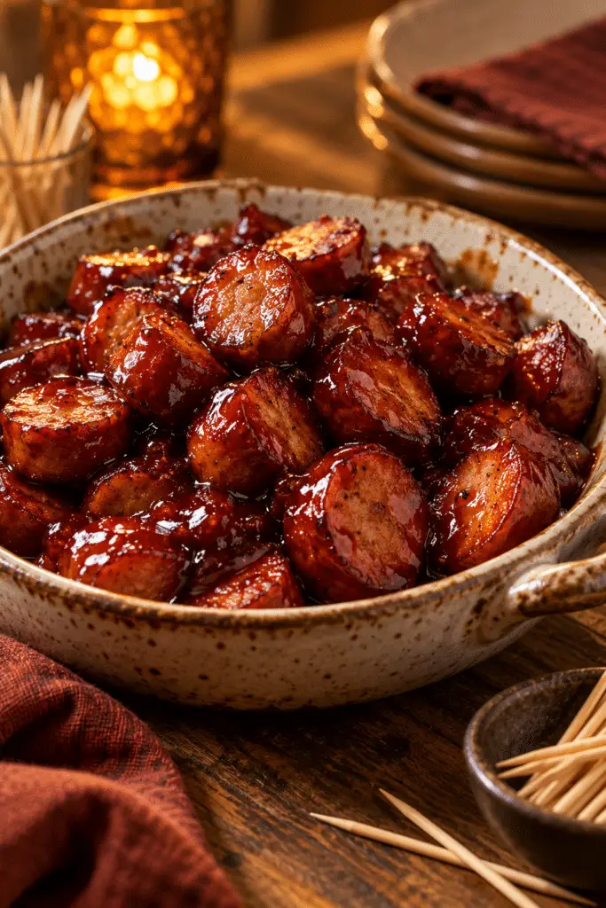 BBQ sausage bites finished dish