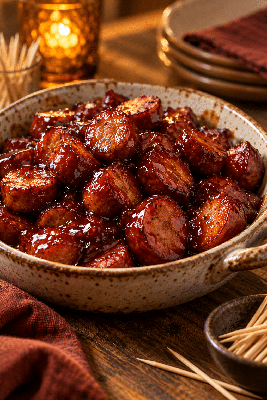 BBQ sausage bites finished dish