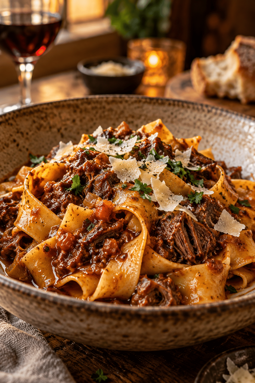 beef cheek ragu simmering in tomato sauce