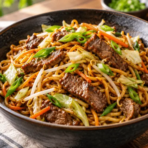 beef chow mein noodles finished dish