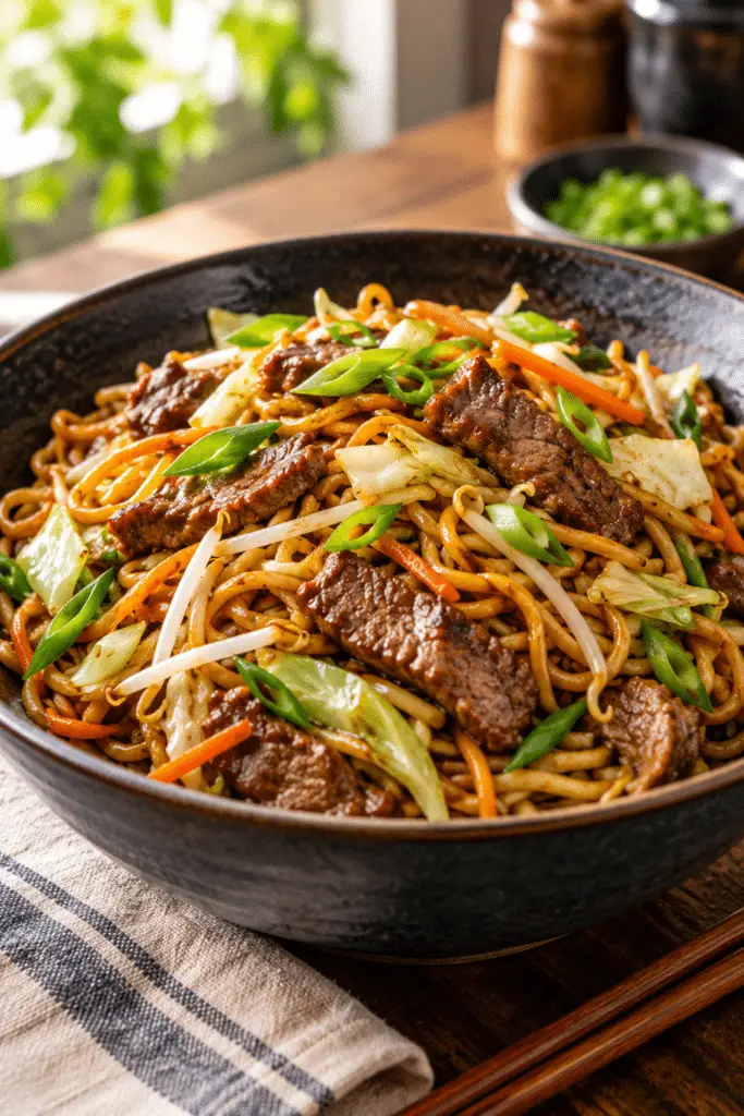 beef chow mein noodles finished dish
