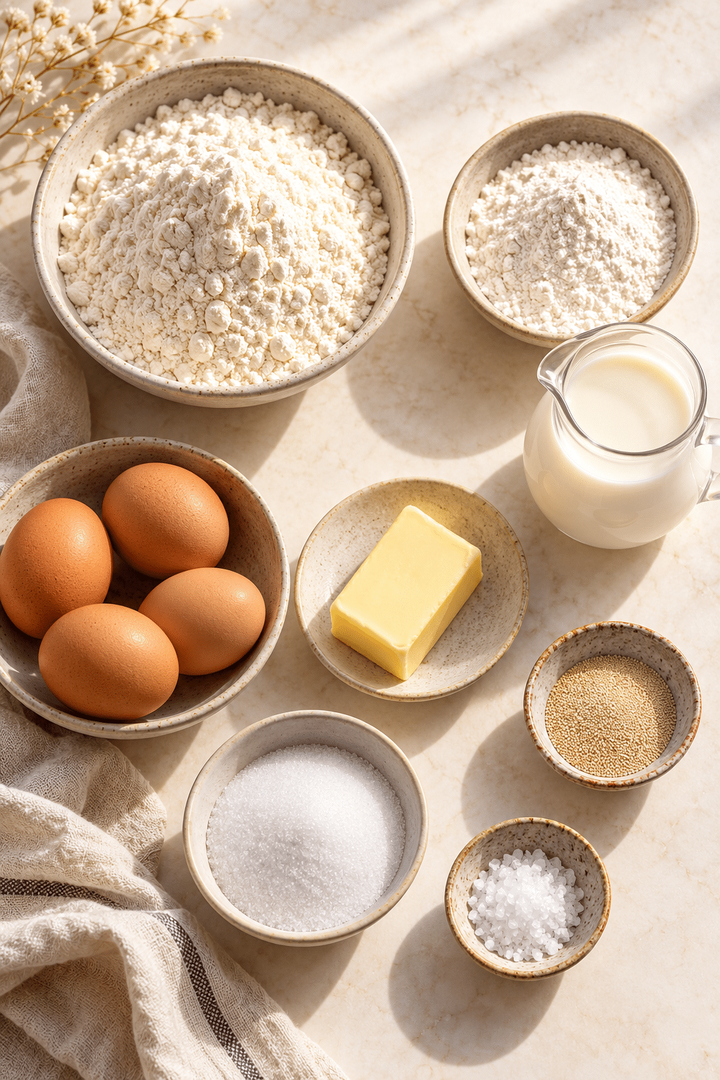 Ingredients for braided brioche bread