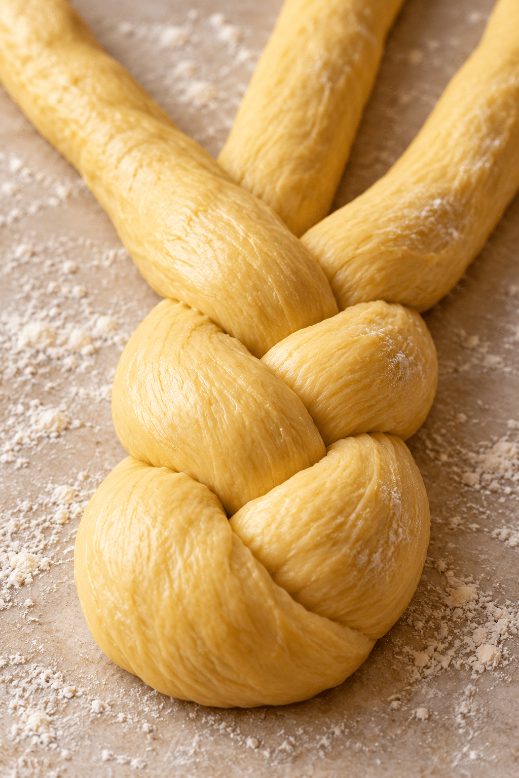 Shaping braided brioche bread dough