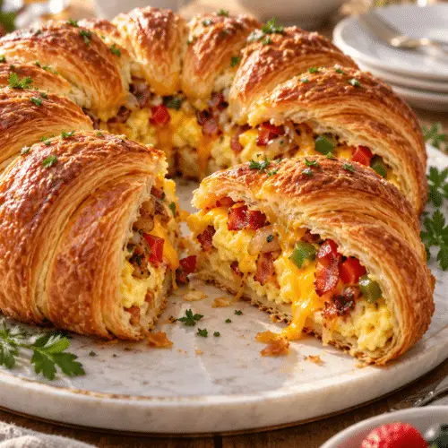 breakfast croissant ring with bacon egg and cheese