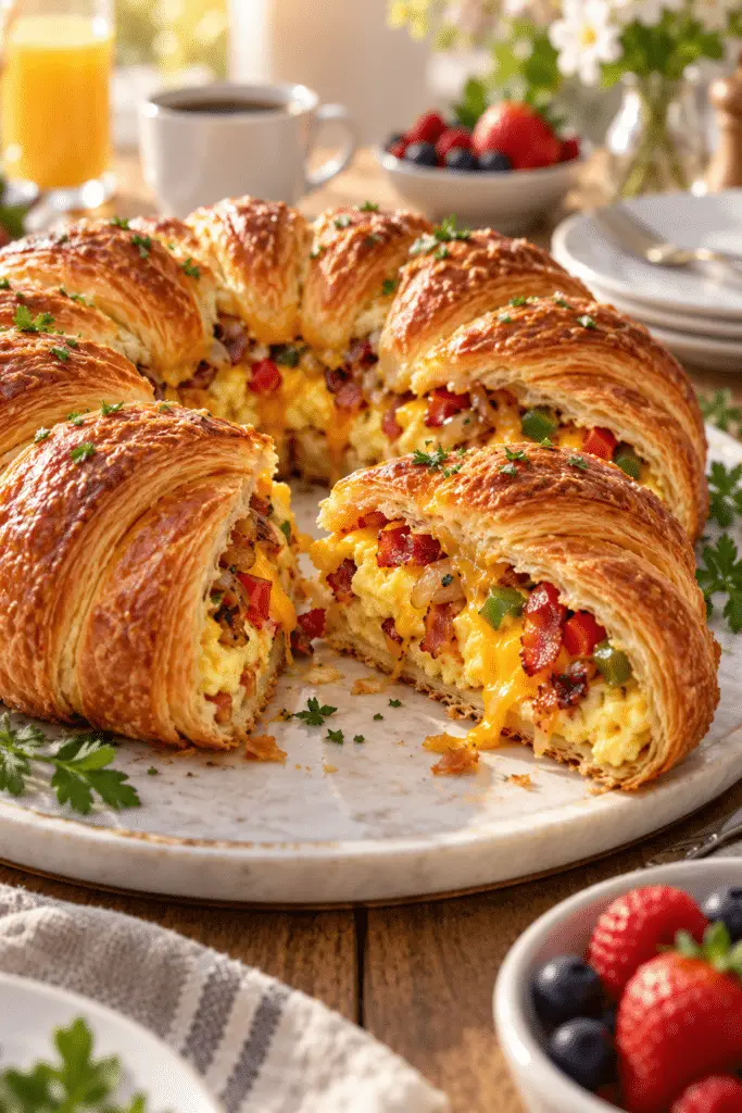 breakfast croissant ring with bacon egg and cheese