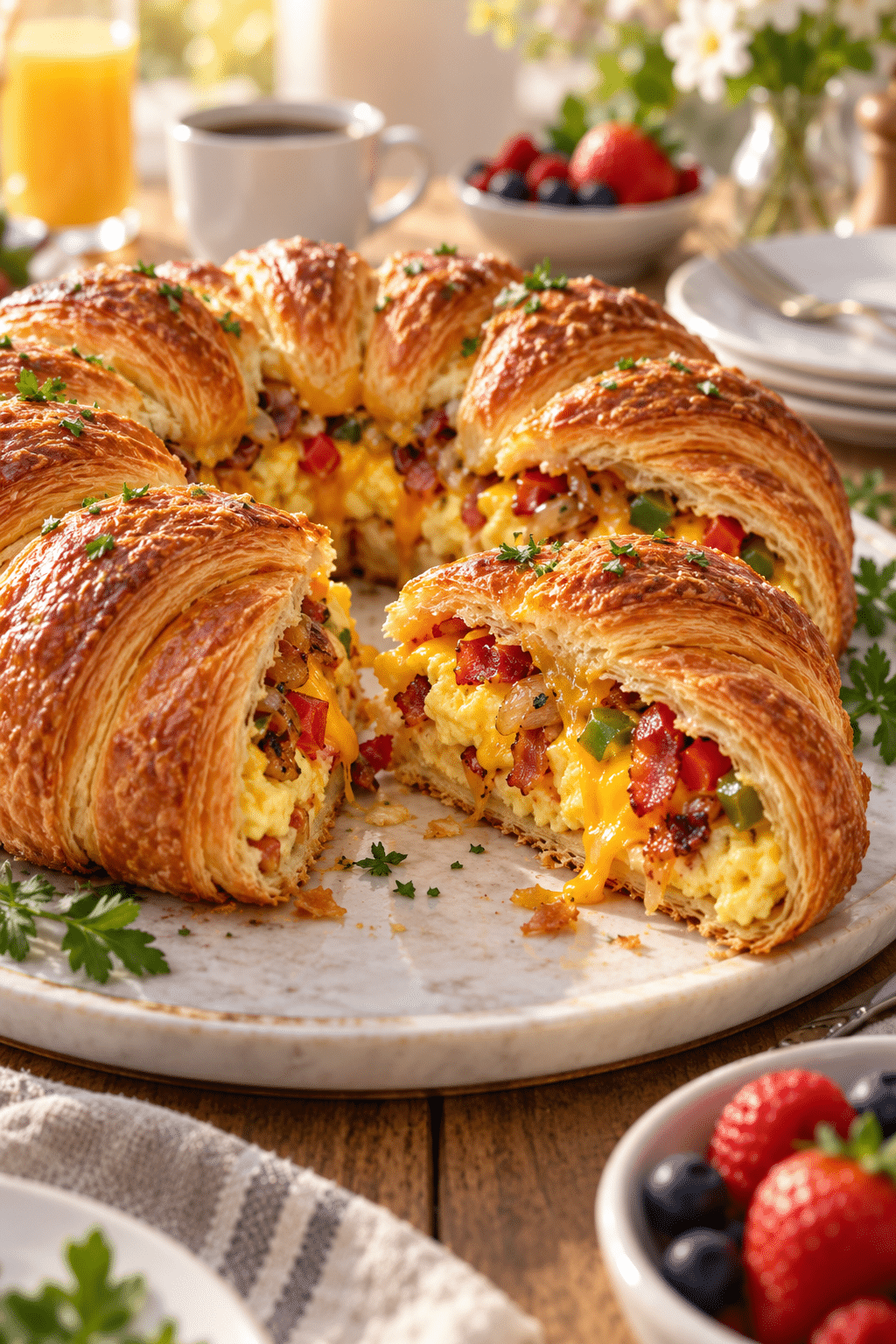 breakfast croissant ring with bacon egg and cheese