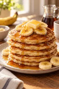 brown sugar banana pancakes stacked and ready to serve
