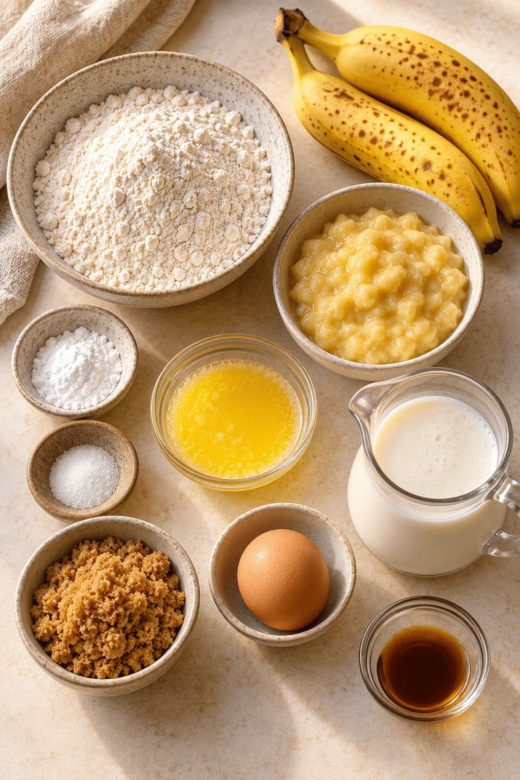 brown sugar banana pancakes ingredients measured and arranged