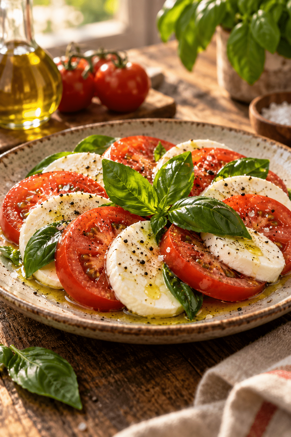 Fresh Caprese salad served on a platter